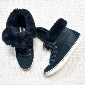 UGG black suede shearling-lined high top Crofts sneaker boots 8
